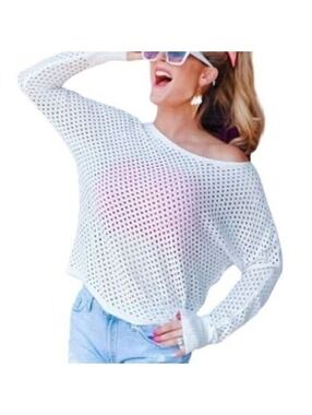 NWOT | White Eyelet Net Sweater | Women's | ee:some | Large #83